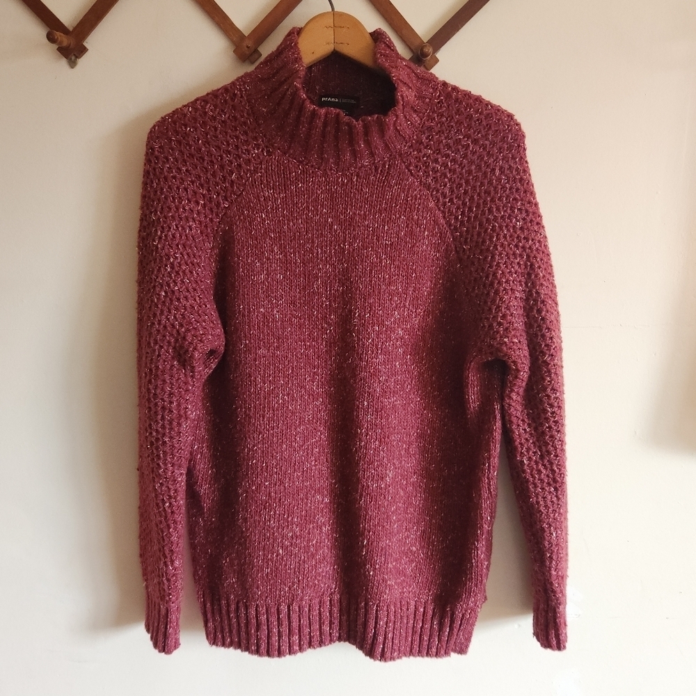 Prana Cable Knit Sweater Tunic Burgundy Red Medium M
